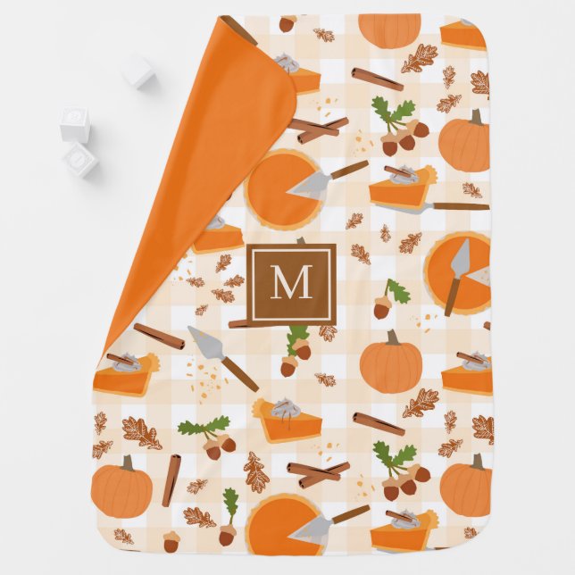 Pumpkin Pie Autumn Fall Pattern Monogram Initial Baby Blanket (In Situ)