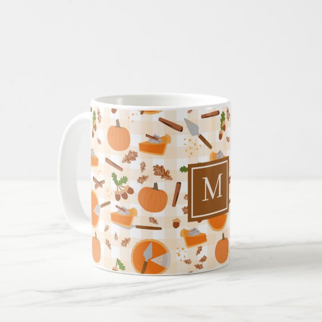 Pumpkin Pie Autumn Fall Pattern Monogram Initial Coffee Mug (Front Left)