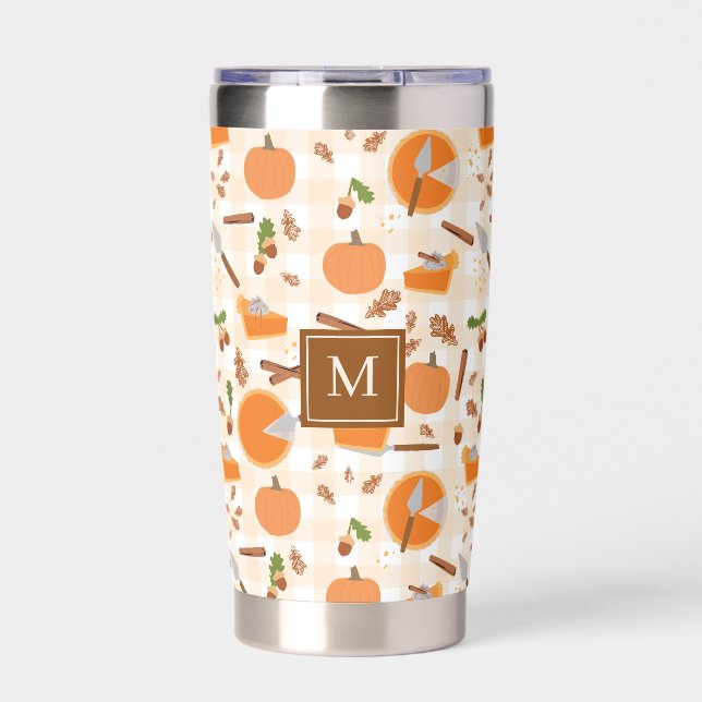 Pumpkin Pie Autumn Fall Pattern Monogram Initial Insulated Tumbler (Front)