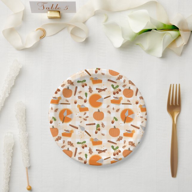 Pumpkin Pie Autumn Fall Pattern Paper Plates (Wedding)