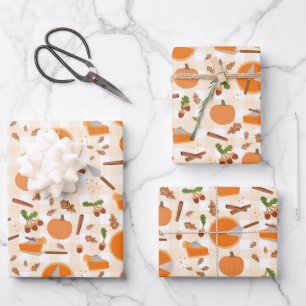 Pumpkin Pie Autumn Fall Pattern Wrapping Paper Sheets