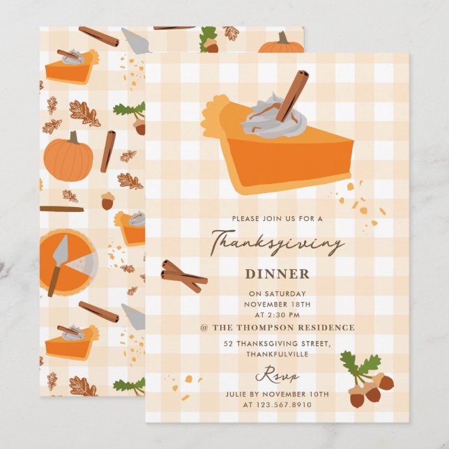 Pumpkin Pie Autumn Fall Thanksgiving Invitation (Front/Back)