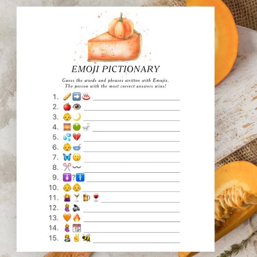 Pumpkin Pie baby shower Emoji pictionary game