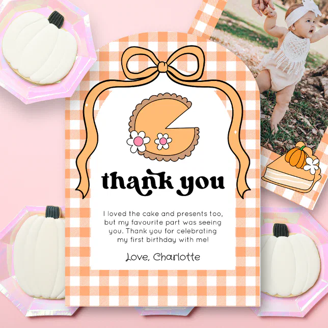Pumpkin Pie Birthday Photo Thank You Card | Zazzle