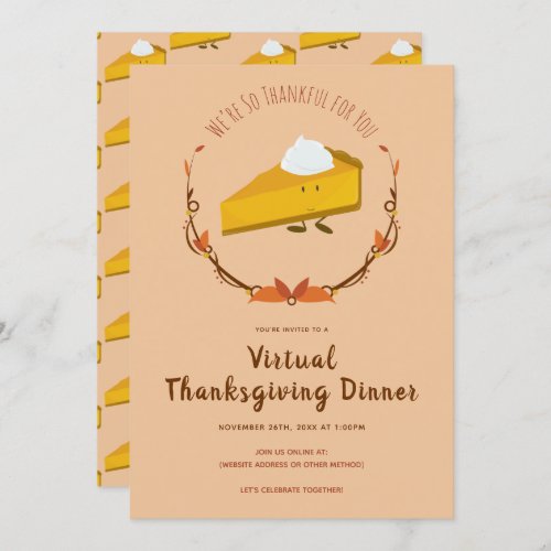 Pumpkin Pie Character Food Virtual Thanksgiving Invitation