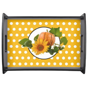 Pumpkin Pie Color and White Polka Dot Thanksgiving Serving Tray