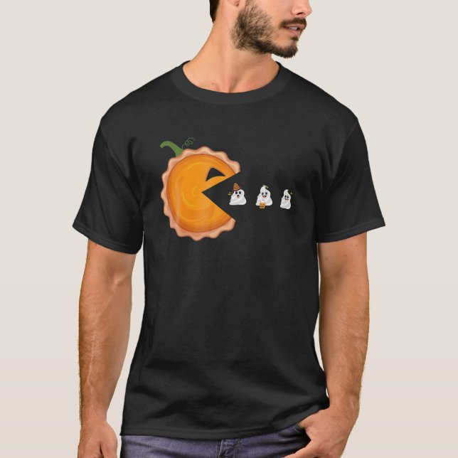 Pumpkin Pie Eating Whipped Cream Halloween Ghosts T-Shirt (Front)