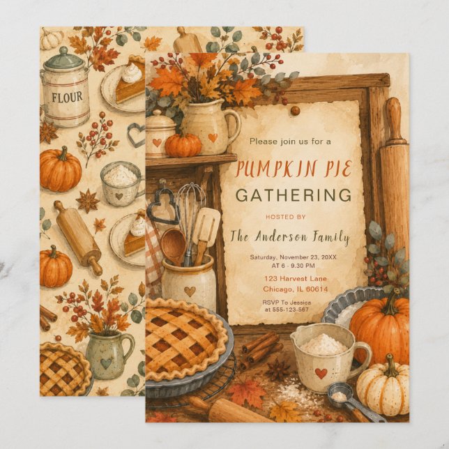 Pumpkin Pie Gathering Invitation (Front/Back)