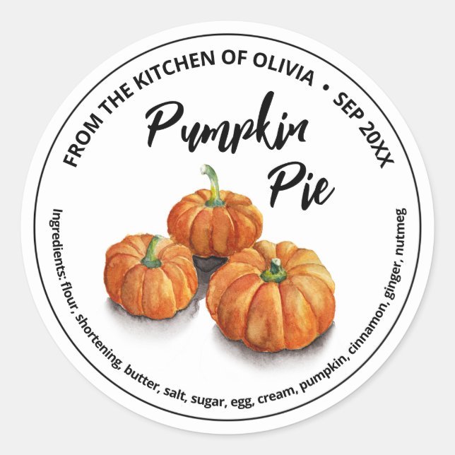 Pumpkin Pie Home Baked  Classic Round Sticker (Front)