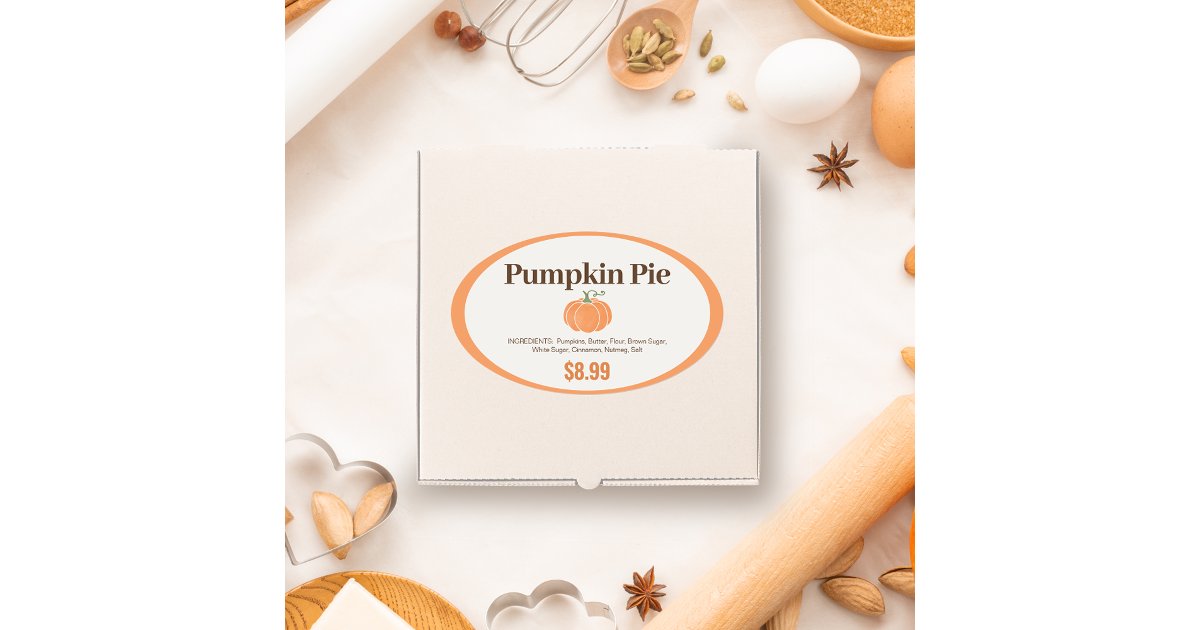 Pumpkin Pie Label | Pie Box Packaging Sticker | Zazzle
