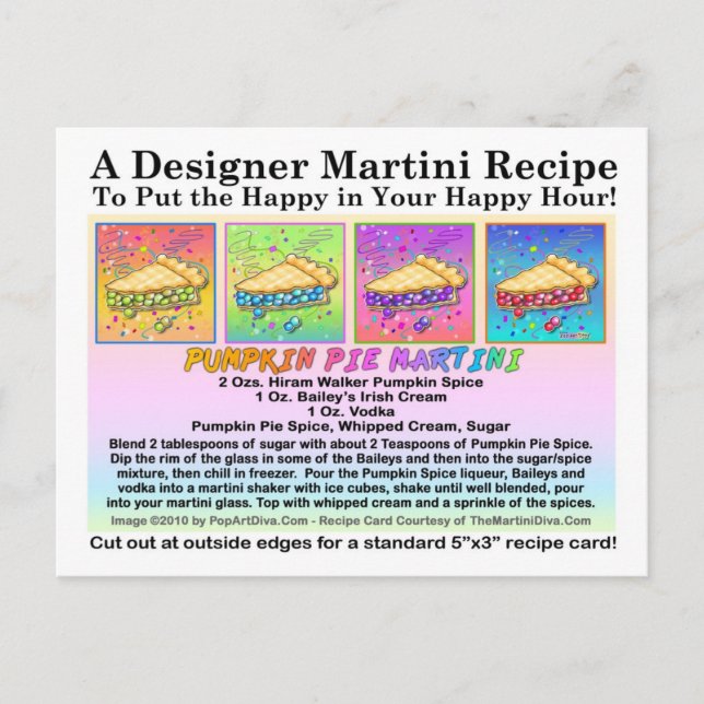Pumpkin Pie Martini Recipe Card Postcard (Front)