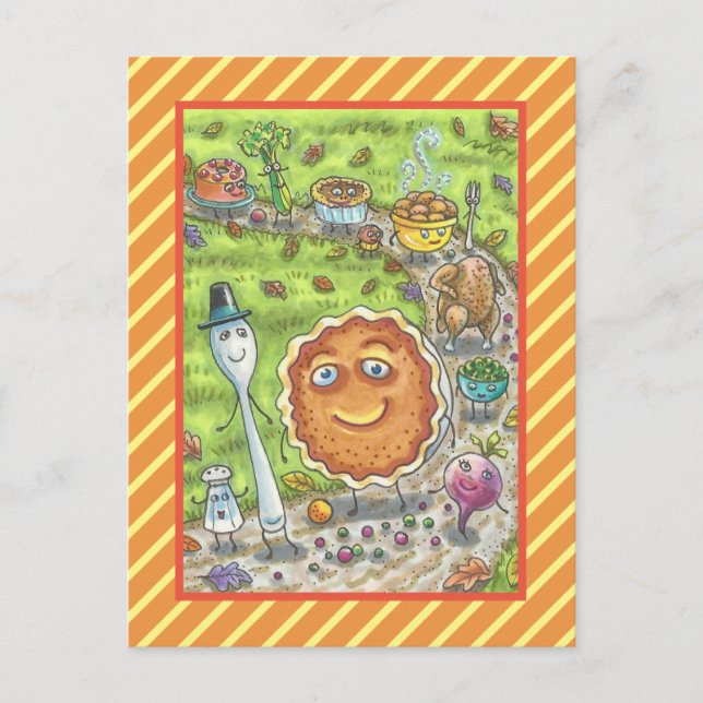 PUMPKIN PIE PARADE, THANKSGIVING FEAST CELEBRATION POSTCARD (Front)