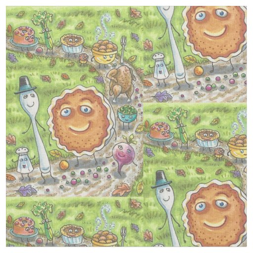 PUMPKIN PIE PARADE TURKEY FOOD THANKSGIVING FABRIC