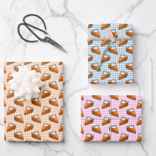Pumpkin Pie Plaid Thanksgiving Pattern Wrapping Paper Sheets (Front)
