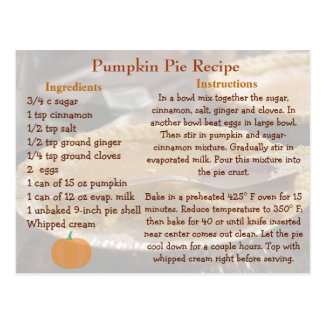Pumpkin Pie Recipe Card
