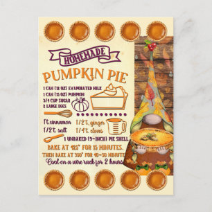 Pumpkin Pie Recipe Card Gnome Postcard