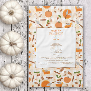 Pumpkin Pie Recipe Heirloom Autumn Fall Pattern Kitchen Towel