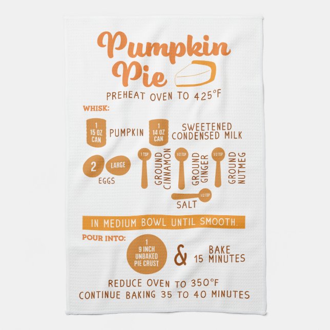 Pumpkin Pie Recipe Holiday Gift Tea Kitchen Towel (Vertical)