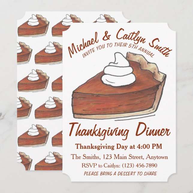Pumpkin Pie Slice Thanksgiving Dinner Party Invitation (Front/Back)
