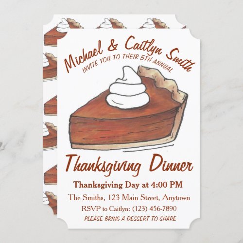 Pumpkin Pie Slice Thanksgiving Dinner Party Invitation