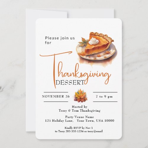 PUMPKIN PIE THANKSGIVING DESSERT INVITATION