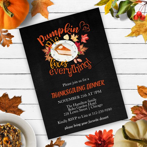 Pumpkin Pie Thanksgiving Dinner Black Invitation