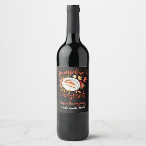 Pumpkin Pie Thanksgiving Dinner Black Wine Label