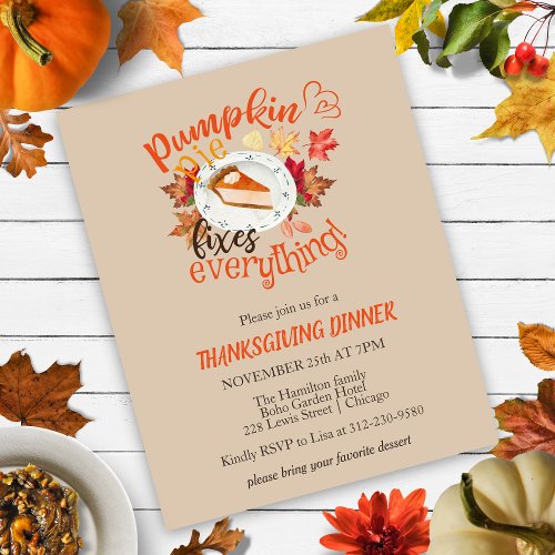 Pumpkin Pie Thanksgiving Dinner Budget Invitation