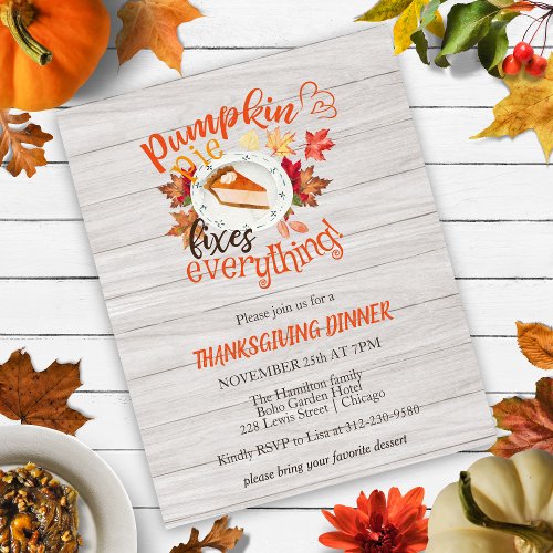 Pumpkin Pie Thanksgiving Dinner Gray Invitation