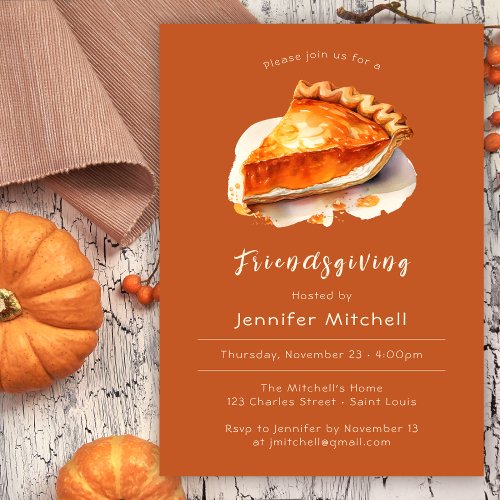 Pumpkin Pie Thanksgiving Terracotta Friendsgiving Invitation