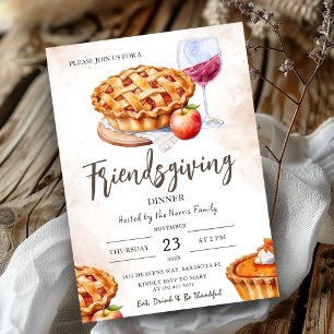 Pumpkin Pie Watercolor Friendsgiving Dinner Invitation