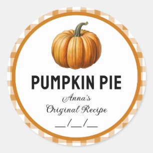 Pumpkin pie with checkered pattern label