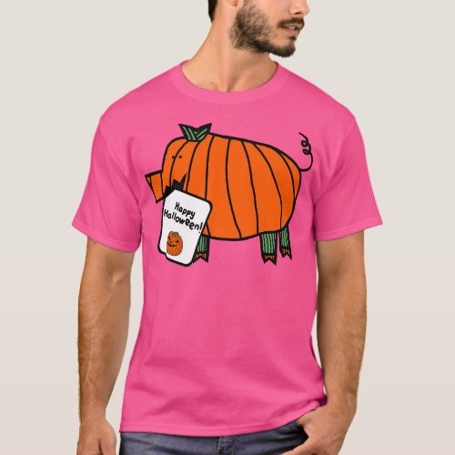 Pumpkin Pig with Halloween Horror Greeting T_Shirt
