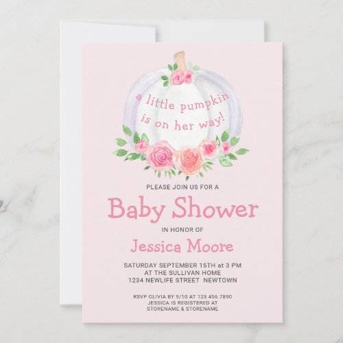  Pumpkin Pink Baby Shower Invitation