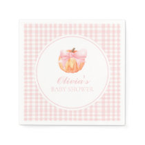 Pumpkin Pink bow and gingham baby shower Napkins