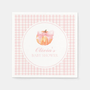 Pumpkin Pink bow and gingham baby shower Napkins