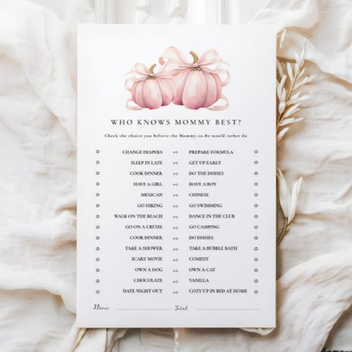 Pumpkin Pink Bow Baby Shower Activity Games