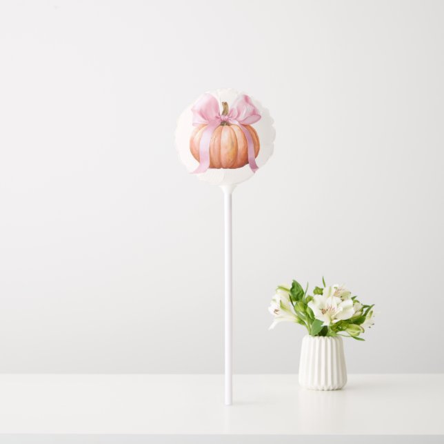Pumpkin & Pink Bow Baby Shower Balloon | Cute girl (In Situ)