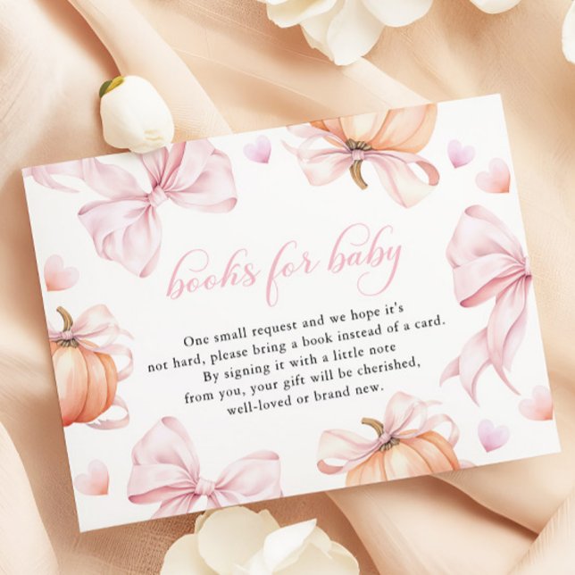 Pumpkin Pink Bow Baby Shower Books for Baby Enclosure Card (Creator Uploaded)