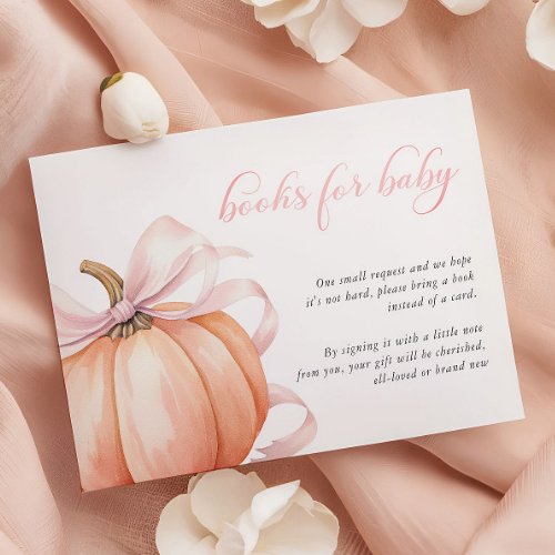 Pumpkin Pink Bow Baby Shower Books for Baby Enclosure Card