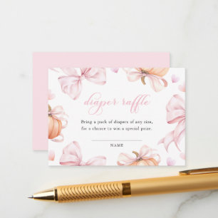 Pumpkin Pink Bow Baby Shower Diaper Raffle Enclosure Card