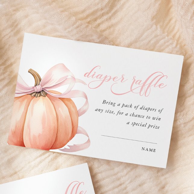 Pumpkin Pink Bow Baby Shower Diaper Raffle  Enclosure Card (Creator Uploaded)