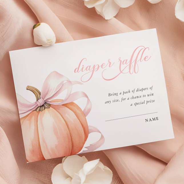 Pumpkin Pink Bow Baby Shower Diaper Raffle  Enclosure Card (Creator Uploaded)