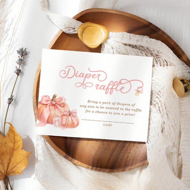 Pumpkin Pink Bow Baby Shower Diaper Raffle Ticket Enclosure Card (Creator Uploaded)