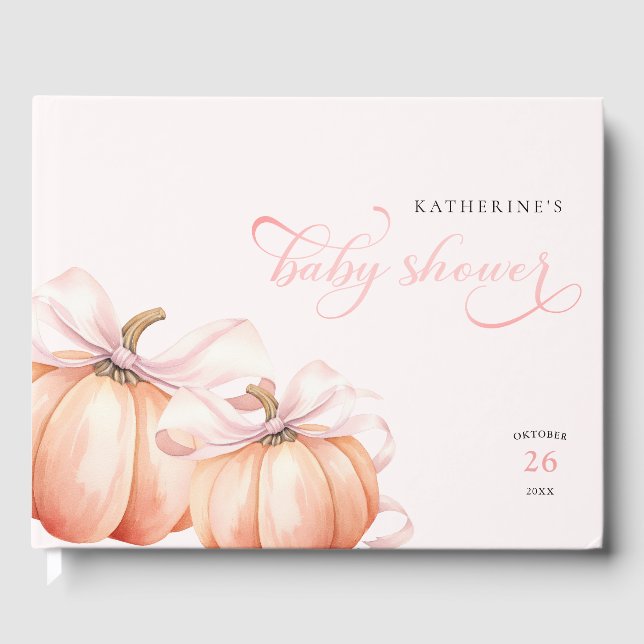 Pumpkin Pink Bow Baby Shower  Guest Book (Front)