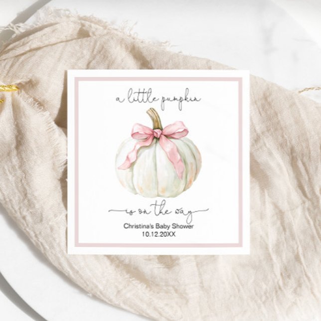 Pumpkin & Pink Bow Baby Shower Napkin (Creator Uploaded)