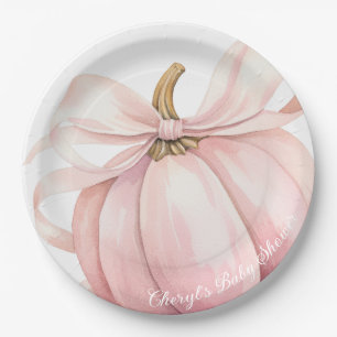 Pumpkin Pink Bow Baby Shower Paper Plates