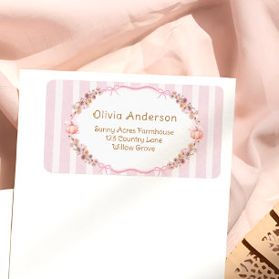 Pumpkin Pink Bow Baby Shower Return Address Label