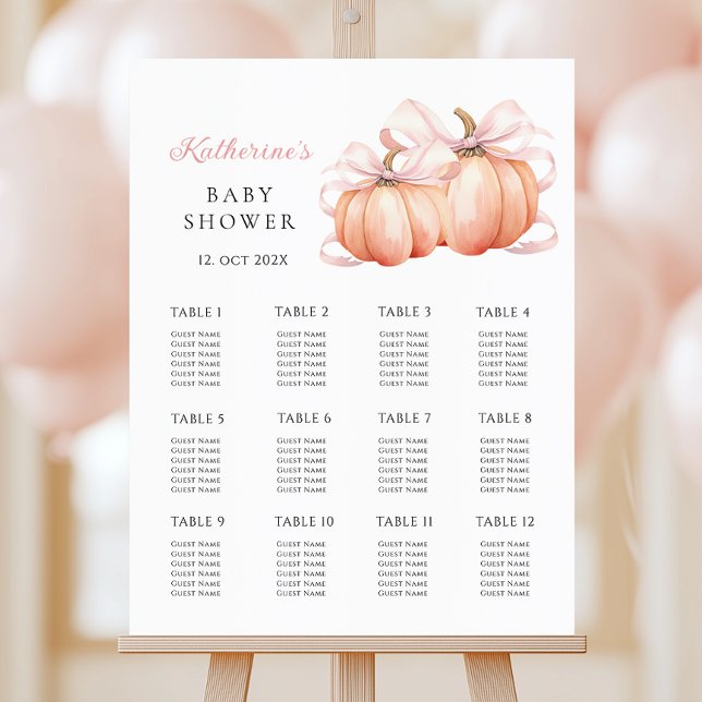 Pumpkin Pink Bow Baby Shower Seating Chart Foam Board (Creator Uploaded)