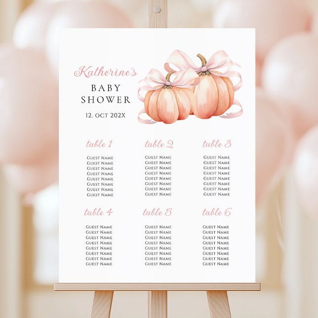 Pumpkin Pink Bow Baby Shower Seating Chart Foam Board (Creator Uploaded)